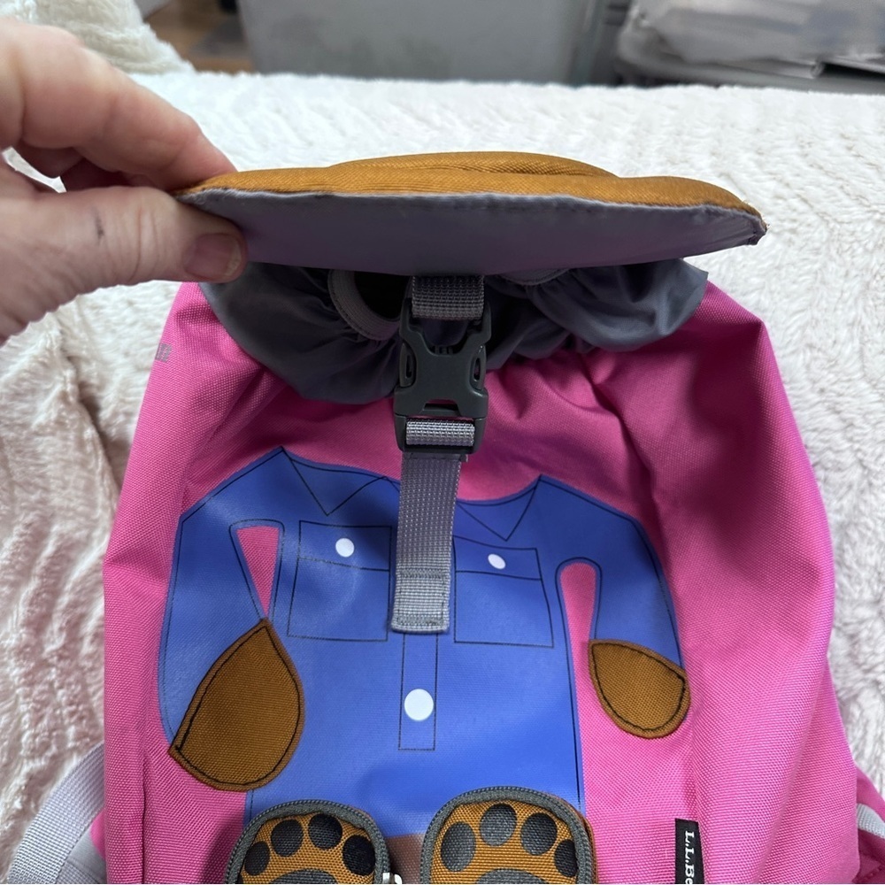 LL Bean Teddy Bear Backpack pink & blue, super cute! kids, zipper pockets - Picture 7 of 9